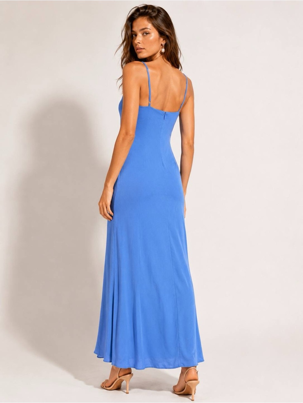 La Porte Womens Maxi Slip Dress Blue Pearl Beaded Straps Side Slit Size S NWT - Picture 3 of 12